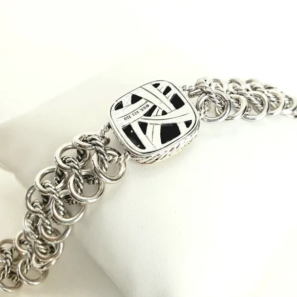 David Yurman Albion Chainmail Bracelet with 18k Gold, Black Onyx & Diamonds - Picture 8 of 9